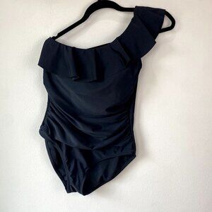Hilor One Piece One Shoulder Ruffle Swimsuit Black 12